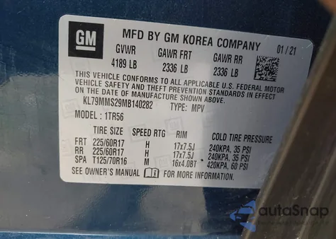 2021 Chevrolet Trailblazer Fwd Ls from USA, damaged, VIN KL79MMS29MB140282